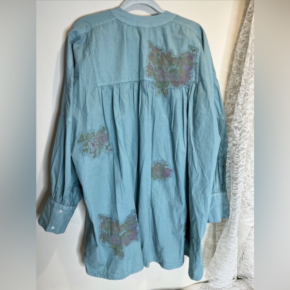 Free People Mari Mini Shirt Dress Floral Vintage Patch Pieced Floral Appliqué M - Picture 7 of 8